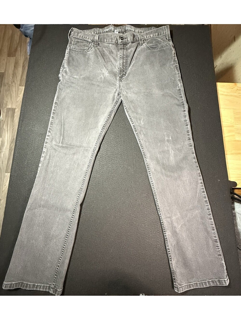 Carhartt Men’s Gray Light Wash Relaxed Fit Straight Denim Jeans Mid Rise